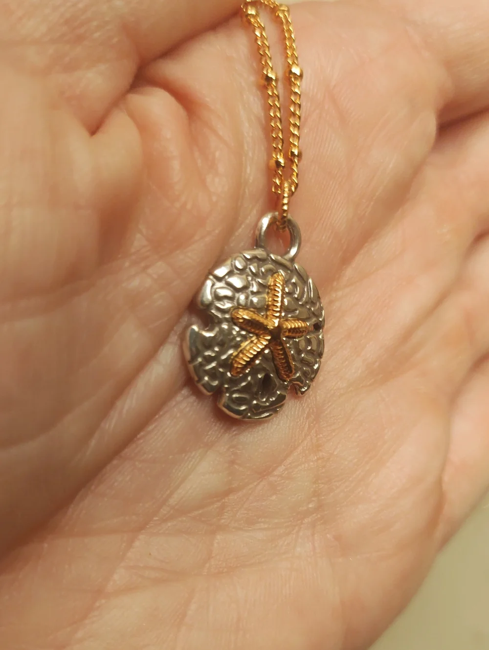NEW! Brighton Sunset Cove Sand Dollar Pendant Necklace Two Tone Silver And Gold